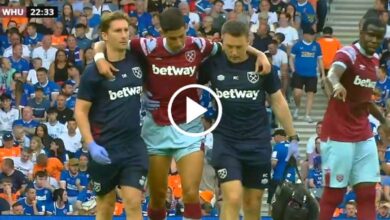 بالفيديو نايف أكرد يتعرض للإصابة ويغادر ودية وست هام ضد رينجرز