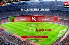 القنوات الناقلة لمباراة المغرب ضد زامبيا اليوم بتصفيات كأس العالم 2026
